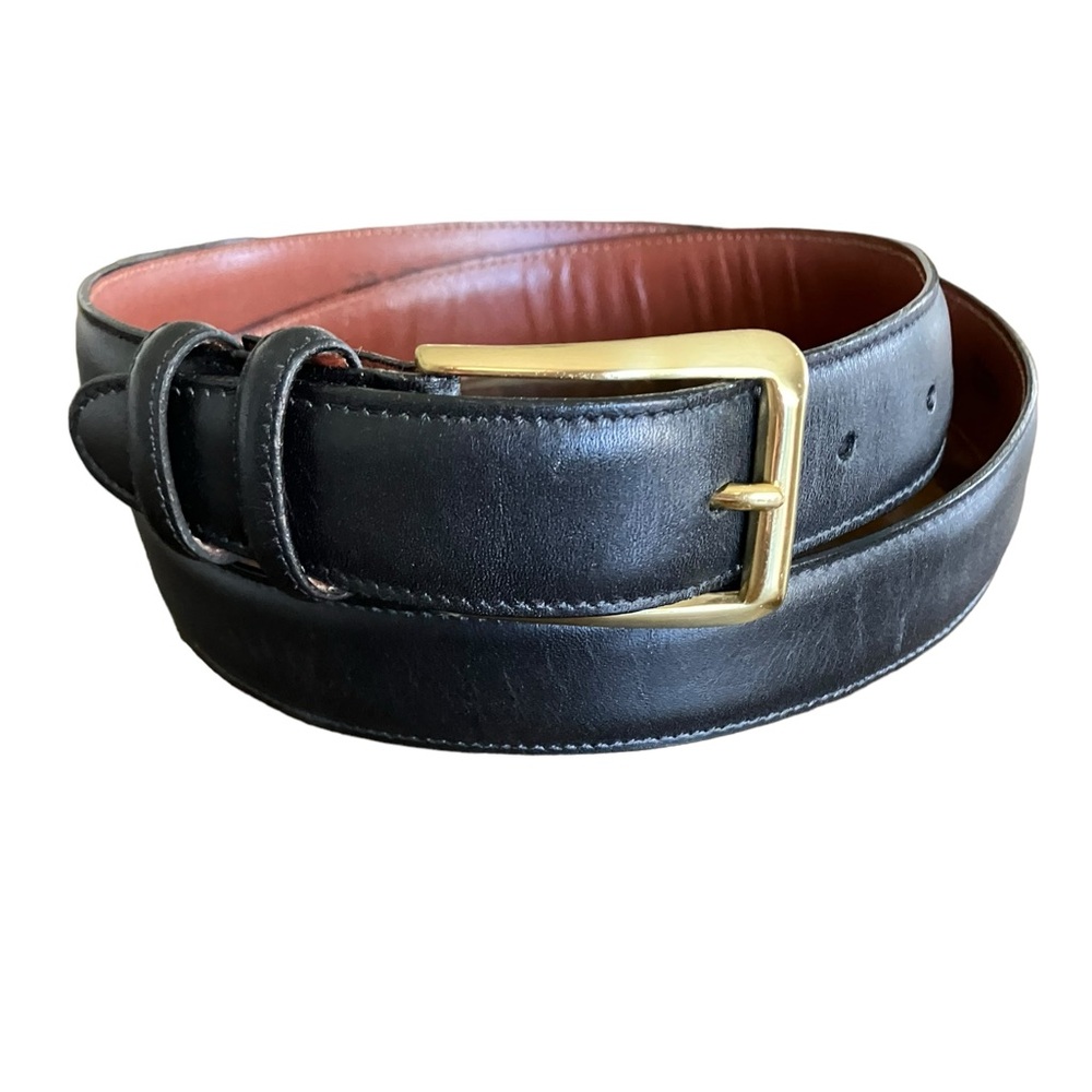 Crookhorn Plain Black Leather Belt Gold Brass Buckle mens Size 38 Made In USA